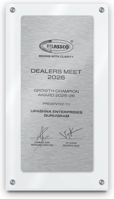 Growth Champion Award — presented to Upashna Enterprises by Glassco · Dealers Meet, 2026